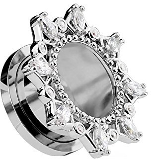 beyoutifulthings Ohr-Tunnel TRIBAL Sonne ZIRKONIA Ohr-Piercing Ohr-Schmuck Chirurgenstahl Plug Schaub-Verschluss Silber Clear 12mm