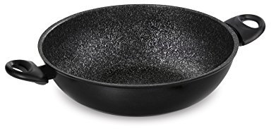 Barazzoni Granitica Extra Saltapasta Wok Due Manici, Rivestimento Interno Innovativo Marmotech a 5 Strati Effetto Pietra, Cm 32, Litri 3.7, Nero