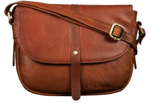 STILORD Clara Kleine Umhängetasche Frauen Leder Vintage Handtasche zum Ausgehen Klassische Abendtasche Partytasche Freizeittasche Echtleder Farbe:Cognac - braun