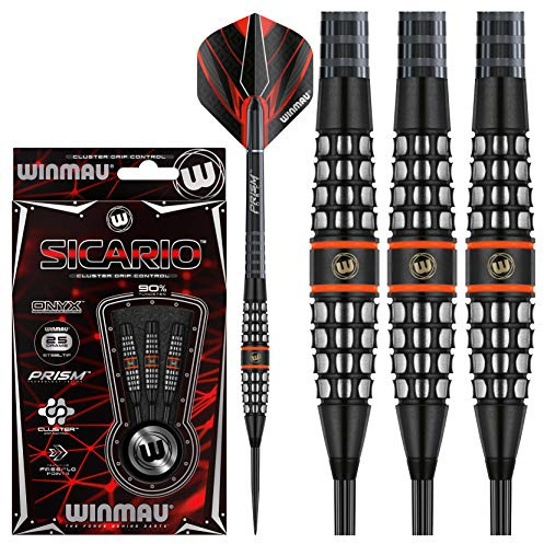 WINMAU Sicario Tungsten Steeltip Darts Set 23g with Prism Flights and Shafts (Stems)