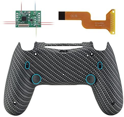 eXtremeRate DAWN2.0 FlashShot Trigger Stop Remap Kit für ps4 CUH-ZCT2 Controller,DIY-Ersatz Hülle Gehäuse&Upgrade-Board&2 Rücktasten&2 Trigger Lock für ps4 Controller JDM040/050/055-Carbon Fiber