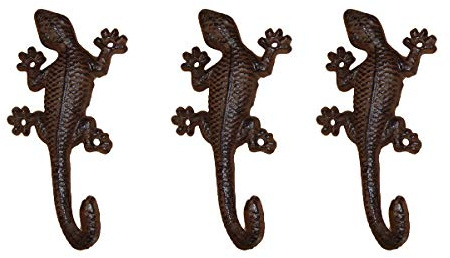 TentHome 3er Set Gecko-Haken Rustikal Wandhaken Eisenhaken Kleiderhaken Gusseisen Garderobenhaken Schlüssel-Haken Wandbehang für Blumentopf Pflanzen Garten Dekoration (Eidechse)