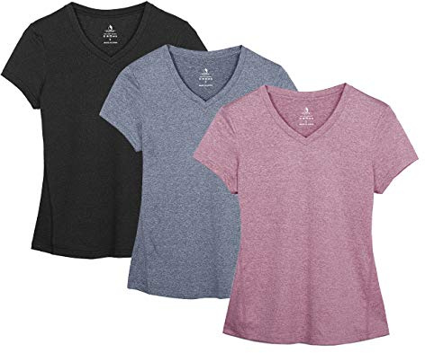 icyzone Damen Sport T-Shirt Kurzarm V-Ausschnitt Laufshirt Atmungsaktive Fitness Gym Funktions Shirt