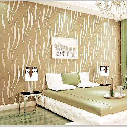 Q QIHANG Simple Fashionable Non-Woven Wallpaper 3D Embossed Three-Dimensional Flocking Foaming Wave Stripes Bedroom Living Room TV Background Wall Shop Decoration20.87 Wx393.7 L Non-Pasted (Beige)