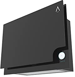 ALPHA Campana decorativa GEA ELITE Cristal Negro doble zona de Absorción 650 m3, Tira Led, Mando Iluminado **Alta Gama**