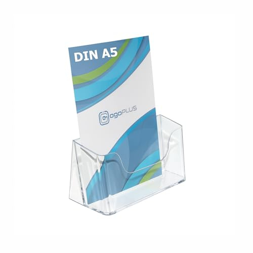 ogoPLUS DIN A5 Hochformat, Tisch-Prospekthalter Prospektständer/ Flyerständer/ Prospektbox glasklar, leichte Neigung für optimales Blickfeld