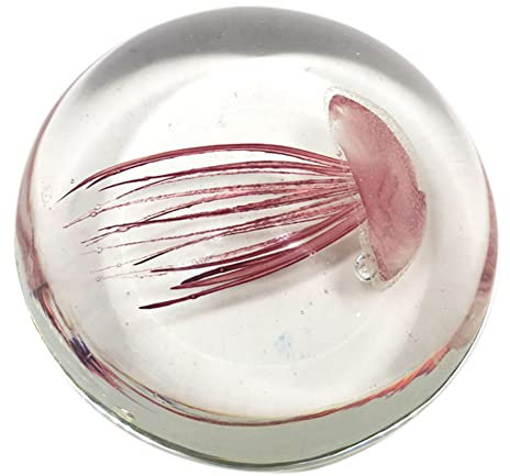 Dekorative Papierpresse und Skulptur, Glas, Qualle, Rosa, Modell Kieselsteine, 10,5 cm