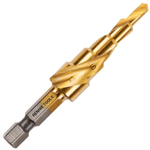 4mm to 12mm Spiral Flute Step Drill Bit, High Speed Steel Titanium Coated, Metric Hex Shank, HSS Tool For DIY Plastic Wood Steel Metal Aluminum Copper. Cone Cutter Hole Cutter Drill Bit