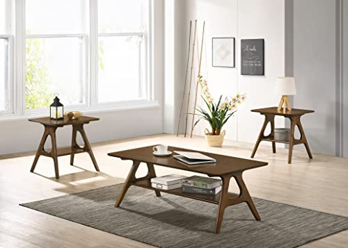 Roundhill Furniture Arona 3-Piece Coffee Table Set, Coffee Table and Two End Tables, Walnut