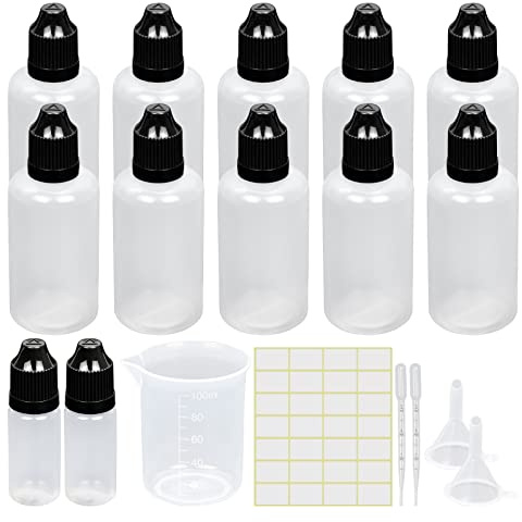 Episkey Tropfflasche Leer Plastikflaschen Reiseflasche Liquidflaschen Quetschflaschen Dosier-flaschen mit Kindersicherung Deckel Inkl. Trichter Messbecher Etiketten Transfer Pipette (50ml)