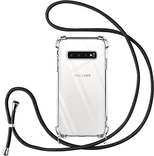 Vauki handyband für Samsung Galaxy S10 Plus Hülle mit Band Handyhülle Silikon Transparent zum Umhängen Stoßfest mit Kordel Necklace Schnur TPU Bumper Case für Samsung S10 Plus