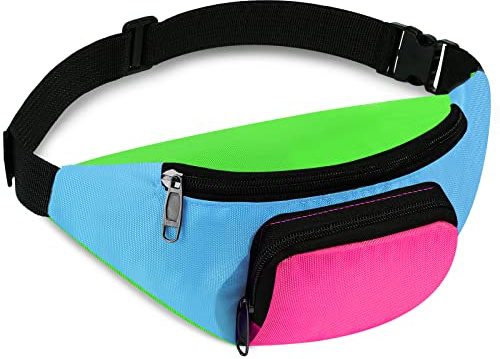 Xuniea 80er Kostüme Neon Gürteltasche 2 Taschen Verstellbare Damen Hüfttaschen für 80er Mottoparty Festivals Kostüme