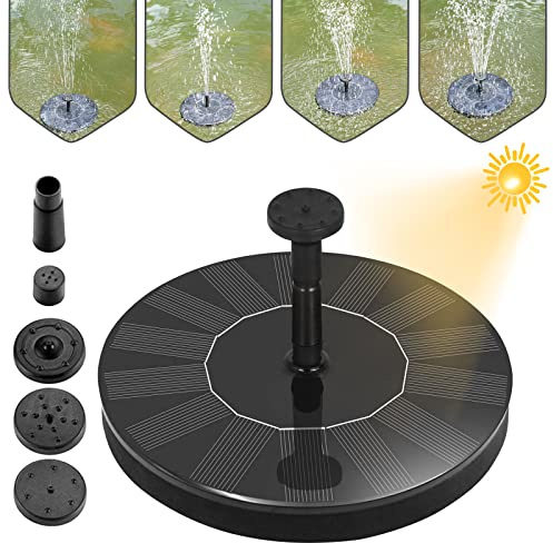 HENGMEI Solar Springbrunnen Solar Teichpumpe mit 1.4W Solar Panel Solarpumpe 4 Sprühdüsen Wasserpumpe Solar Schwimmender Fontäne Teichfontäne für Gartenteich, Fisch-Behälter(1.4W, Rund)