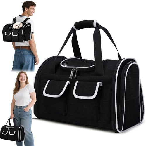 ALLSOPETS 2-in-1 Katzenrucksack für Große Katzen & Hunde, Tintenschwarz, L | Wandelbarer Rucksack und Tragetasche mit Herausnehmbarem Kissen, Atmungsaktive Hundetragetasche mit Taschen für Reisen