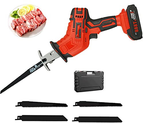 ALSUP Sierra de Sable sin Cable, Sierra eléctrica a batería con Corte de Alta eficiencia, Cambio de Cuchilla sin Herramientas, para Cortar Huesos de Carne, Tocino y Cerdo,1elektrisch-12V