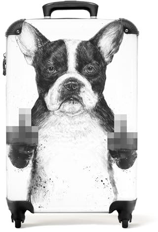 NoBoringSuitcases.com® Koffer Handgepäck Trolley Rollkoffer Kleine Reisekoffer mit 4 Rollen - Hund - Tier - Finger - Weiß - 55x35x20cm - Fotokoffer - Kabinenkoffer - Boardgepäck