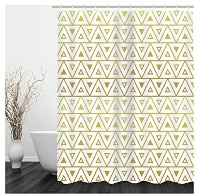 Whoiy Duschvorhang Polyester, Duschrollo Anti Schimmel 165X180cm Duschvorhänge Geometrisches Dreieck Beige Gold Waschbar Wasserdicht