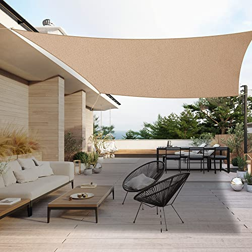 Duhome Sonnensegel Wasserdicht 3x4m, Sonnenschutz Wetterbeständig Rechteck UV-Schutz inkl Befestigungsseile für Terrasse Balkon Garten Im Freien, Sandgelb