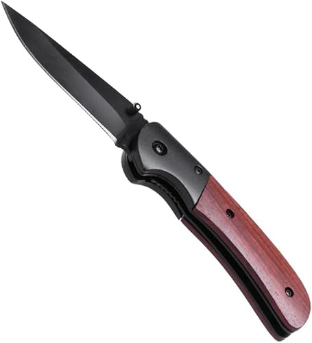 Begoon Couteau Canif - Canif Pliant – Couteau Bois et Inox - Cran d'arrêt (Style 4)