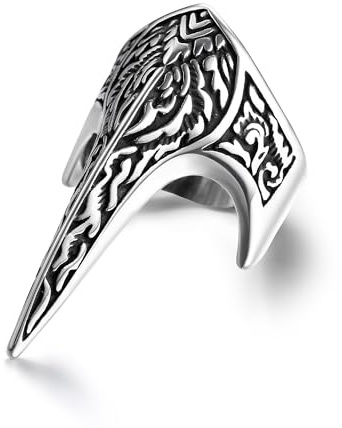 GTHIC Stainless Steel Thumb Ring For Men Women Vintage Eagle Beak Goth Rings Archer Ring Fashion memento mori ring Animal Jewelry Gifts Size 12