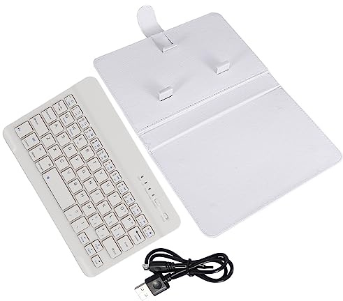 Greensen Funda Inalámbrica para Teclado de Dientes Azules, Teclado Universal Desmontable de Dientes Azules con Funda Abatible, Funda para Teclado de Tableta para Android iOS Windows (White)