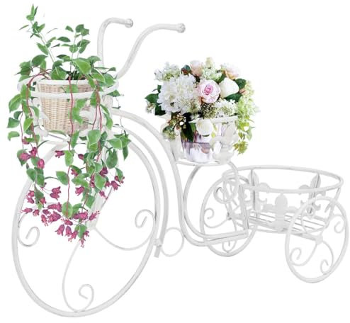 Gecheer Blumentreppe Fahrradform Blumenständer Pflanzenständer Blumentopf Ständer Pflanzenregal für Garten Balkon Innen Außen Vintage-Stil Metall