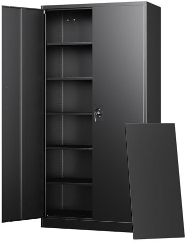 Letaya Metal Garage Storage Cabinets with Lock Door and Adjustable Shelves, Steel Tool Cabinets for Home,Office,Warehouse Organisieren (Black, 72 H)