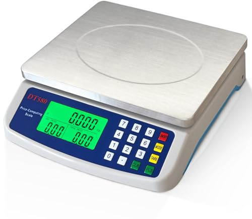 Large Digital Kitchen Scale 40kg/88lb Stainless Steel Price Computing Scale Counting Scale Deli Scale with LCD Display for Baking Bread Cooking Meat Prep Parts and Coins Adapter Included