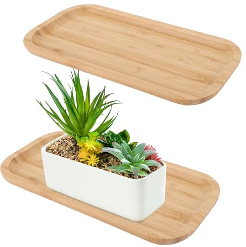 SHUESS 2 Stück Bambus Badezimmertablett, Schminktisch Tablett 30 x 12 cm, Serviertablett Holz, Holztablett Rechteckig, Servierplatte Holz für Küchen Büro Theke
