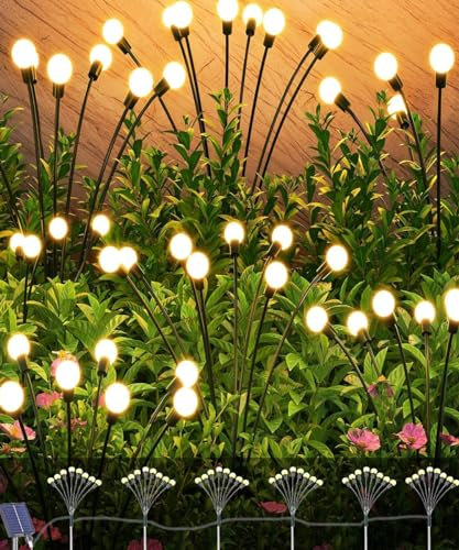 Yomistar Solar Gartenleuchte Außen 6 Stück Solar Glühwürmchen Leuchte mit Fernbedienung, 8 Modi Solarleuchte Garten Wasserdicht Gartenbeleuchtung Glühwürmchen Gartenlichter für Patio Yard Garten Deko