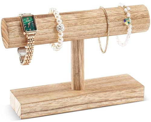 Procase Soporte para Pulseras, 1 Nivel Torre Organizadora de Madera de Joyería Estante de Almacenamiento para Venta para Relojes Pulseras -Natural