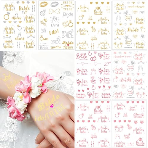 8 morceaux de poule partie tatouage temporaire équipe d'or tatouage de mariée poule faire Bachelorette femme partie accessoires filles mariage autocollants