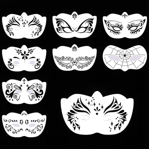 8 Stück Lack Gesichts Stencil Wiederverwendbare Tätowierung Malerei Template Körper Kunst Blumen Gesichts Make-up Design Tools für Halloween Karneval Make-up Fasching