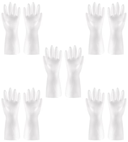 LUNCHS Putzhandschuhe 5 Paare Haushaltshandschuhe Verdickt Mit Guter Elastizität Gummihandschuhe Texturdesign Auf Der Handfläche für Einfachen Halt(Weiß,M)