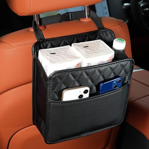 Unifizz Auto-Organizer, Rücksitz, faltbar, universal, zum Aufhängen, wasserdicht, PU-Leder, Autositz-Aufbewahrungstasche für Kinder und Erwachsene, mit Getränkehaltern, Auto-Reisezubehör