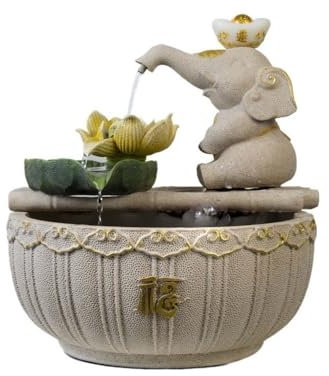 Fontana da interni Feng Shui Ornamenti cinesi a forma di elefante che scorrono nell'acqua, attraggono la ricchezza, paesaggio zen di loto, decorazione da tavolo con acqua in circolazione Home Fontana