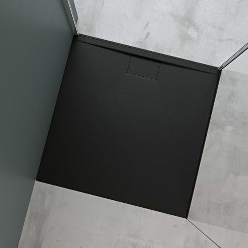 Mai & Mai Duschtasse 100x100x3 cm Duschwanne aus Mineralguss Mineralgusswanne in Anthrazit DIN-Anschlüsse Geoma07