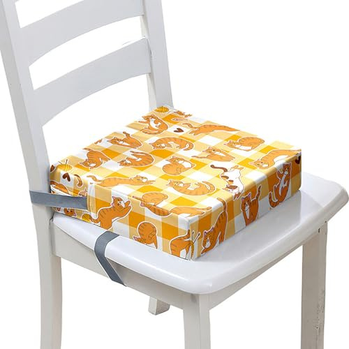 Surwin Rutschfeste Sitzerhöhung Stuhl Kind Sitzkissen Stuhl mit Sicherheits Schnalle, Sitzkissen Kinder Tragbare Sitzerhöhung Waschbar Zerlegbar Baby Sitzhilfe, Katze (Gitter,40x40x10cm)