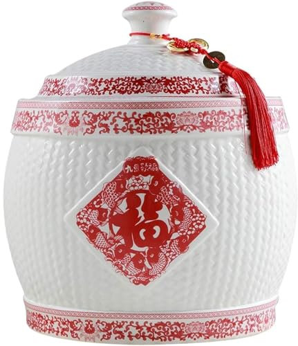 PRMTYUP Airtight Storage Container, Food Dispenser, Rice Dispenser, Grain and Rice Storage Container, Ceramic Rice Dispenser, Large Capacity Grain Dispenser, for Rice, Flour,One Color,5KG