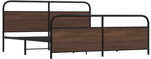 vidaXL Sängram utan madrass metall brun ek 193x203 cm, sovrumsmöbler, dubbelsäng, sängbotten, säng, dubbelsängram, sovrumsmöbler