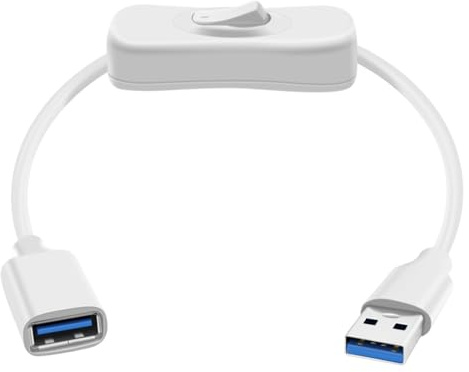 HuaLiSiJi USB 3.0 Verlängerungskabel mit Schalter USB 3.0 Kabel mit Schalter Unterstützt 5Gbps Datenübertragung und Stromversorgung, für PC Laptop, USB Fan, LED (Weiß, 1FT/0.3m)