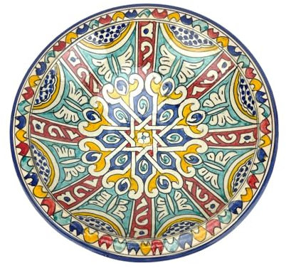 ARTIGIANATO VULCANO Plato decorativo marroquí de cerámica pintado a mano, diámetro 40 cm