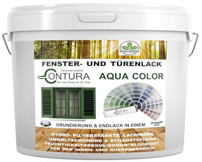 Farbmanufaktur CONTURA Nur das Beste für ihr Holz Fensterlack Türenlack 2 Liter Glänzend nach RAL mit Pinsel Möbellack Innen und Außen Holzlack Metalllack (RAL 7038 Achatgrau, 2 Liter)
