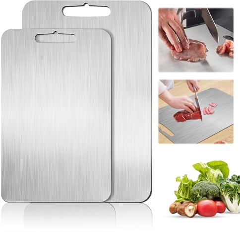 Tabla de cortar hecha de acero inoxidable en ambos lados para carne, pan, verduras, frutas y titanio, antibacteriana y resistente a los arañazos, tabla de cortar 304, acero inoxidable