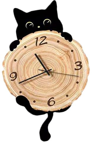 Milageto Wanduhr Katzen Wanduhr mit schwingendem Schwanz, 42 cm mit leisem Quarzwerk, große arabische Ziffern, kreative batteriebetriebene Uhren Dekorativ für Kinderzimmer Küche Wohnzimmer, Ohne Welle