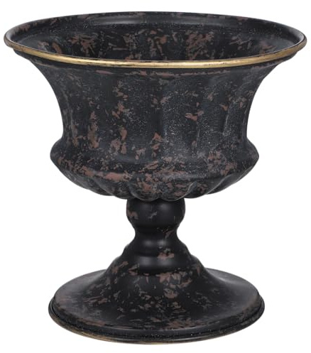 Luxshiny Vintage Metal Urn Planter: Vintage Urn Vase Small Decorative Flower Pot for Home Wedding Party Anniversary Ceremony Garden Indoor Outdoor Decor (Black)