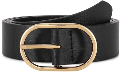 LEACOOLKEY Gürtel aus Kunstleder für Damen für Jeans mit goldener Schnalle eleganter Gürtel, Schwarz , 100cm(Misura vita 70cm-85cm)