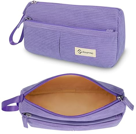 FINPAC Federmäppchen Pencil case, Cord-Stoff Mäppchen mit Handschlaufe Große Kapazität Federtasche Schulmäppchen Schreibwarenbeutel Bleistiftbeutel Stiftetasche für Schule Büro (Lila)