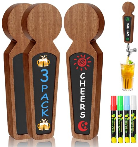 Imaictuu 3 x Beer Tap Chalkboard Handle Wooden Barrel Kegerator Tower 3/8 - 16 UNC Thread Kegerator Handles with 4 Chalk Markers