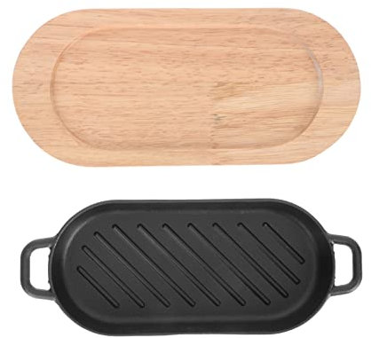 INOOMP Cast Iron Griddle Steak Grill Dish Rectangular Non-stick Grilled Plate for Steak for Indoor Bbq Cooking